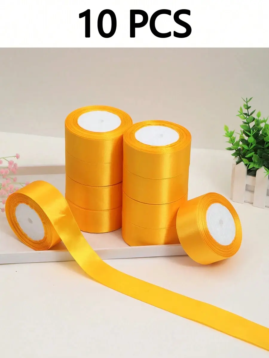 (10 Rolls) 80% Polyester-20% Elastane Satin Woven Ribbon, DIY Rose Flower Material, Decorative Bow Supply for Bride, Graduation Party Gift Packaging & Office Stationery Wrapping