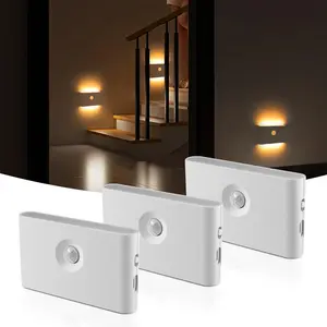 Dual-Sided USB Rechargeable Motion Sensor Night Light, LED Smart Lamp, Wall Mount, Suitable for Cabinets, Shelves, Stairs, Hallway, Bathroom, Modern Night Lights