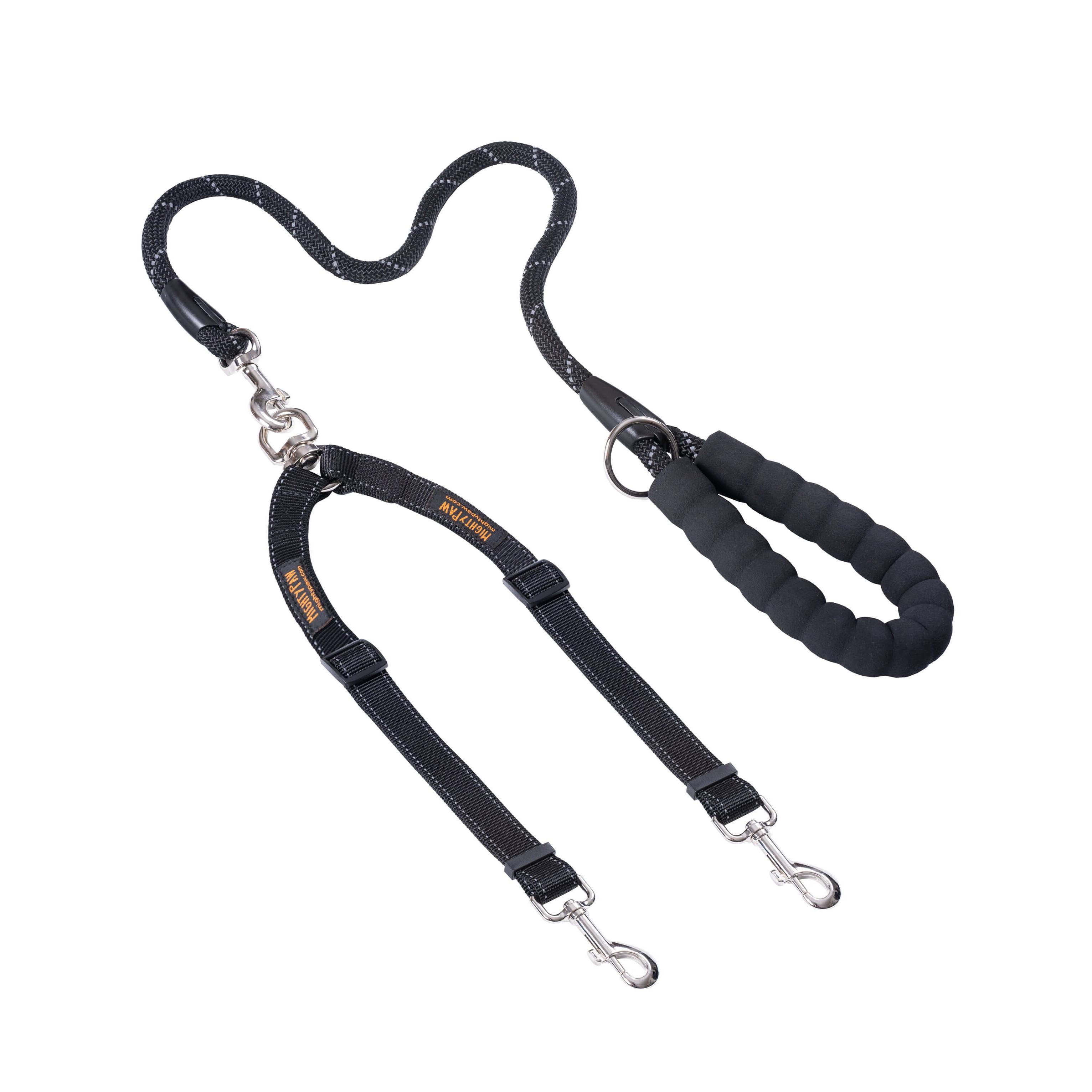Dual Dog Leash with Rope Handle - Adjustable and Reflective