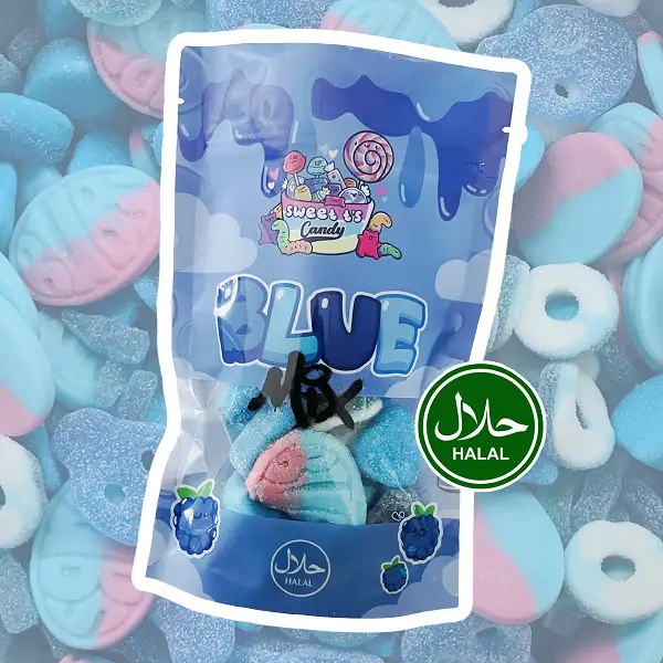 Halal Blue Gummy Candy Mix – Sweet & Sour Candy Blue Raspberry and Blueberry Snack Bonbon