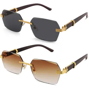 Rimless Rectangle Sunglasses Men Women Retro Frameless Square Shade Y2k Sun Glasses Tinted Eyewear