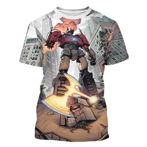 Transformers graphic print casual T-shirt, summer sports casual versatile short sleeve, round neck short sleeve T-shirt, suitable for casual wear and daily activities