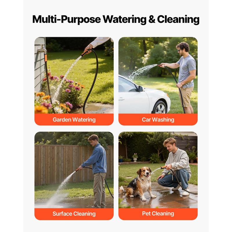 VEVOR Garden Hose, 25 ft 5/8" Heavy Duty 4-Layer Rubber Water Hose, 150PSI Working & 600PSI Burst, Flexible & Non-kink Outdoor Waterhose with 3/4" Fitting, Lightweight Hoses for Gardening Cleaning