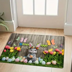 1pc Easter Home Decoration Doormat Cute Rabbit Winning Doormat Easter Egg Welcome Mat Festive Home Decoration Area Carpet