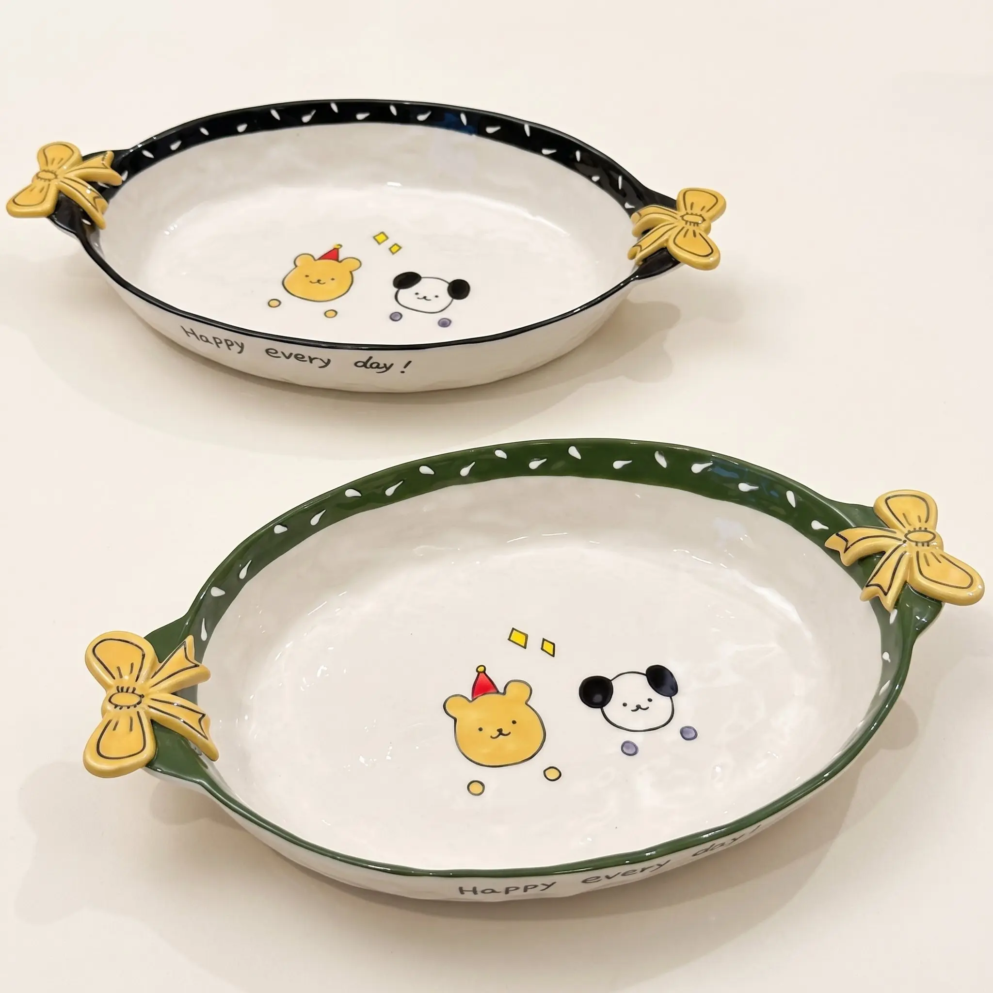 Pretzel Pals Oval Ceramic Serving Plate - 12in Puppy & Bow Design, Oven-Safe Dish for Family Meals