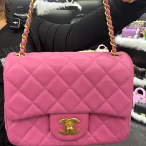Pre-owned CHANEL mini square pink full set