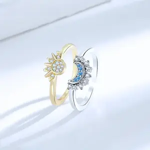 Adjustable Sun & Moon Zircon Nested Ring Set - Gold & Silver Stylish Stackable Matching Jewelry for Couples, Perfect Gift for Valentine’s Day, Christmas - Veyla