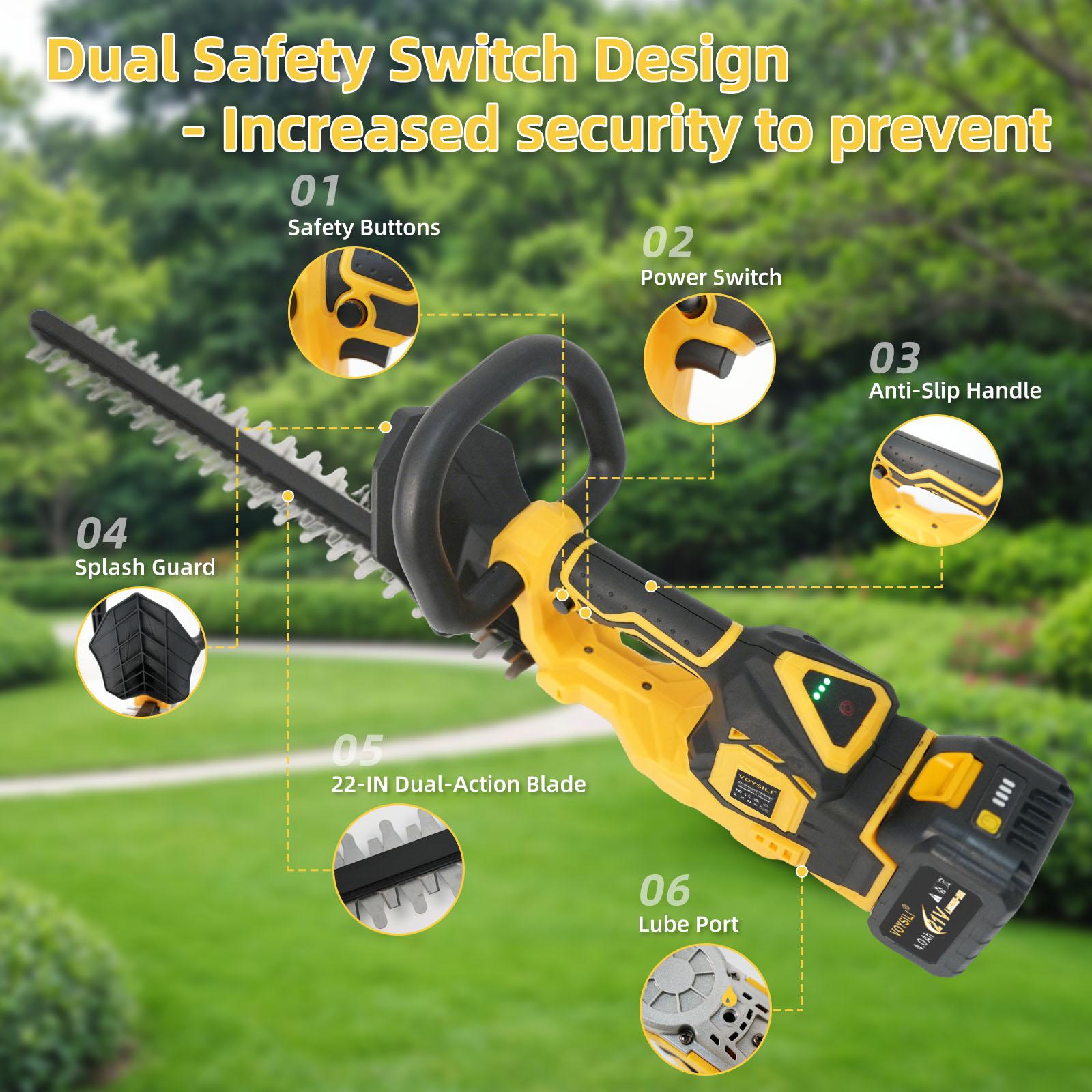 21V Power Cordless Electric Hedge Trimmer - Cordless Trimmer with Dual Safety Locks, Low Vibration, 3 Power Modes, 4.4 lbs Lightweight, 22000 RPM, Easy Maintenance, Splash Guard, Fast Charger - For Hedge, Shrub Pruning in Courtyards, Gardens