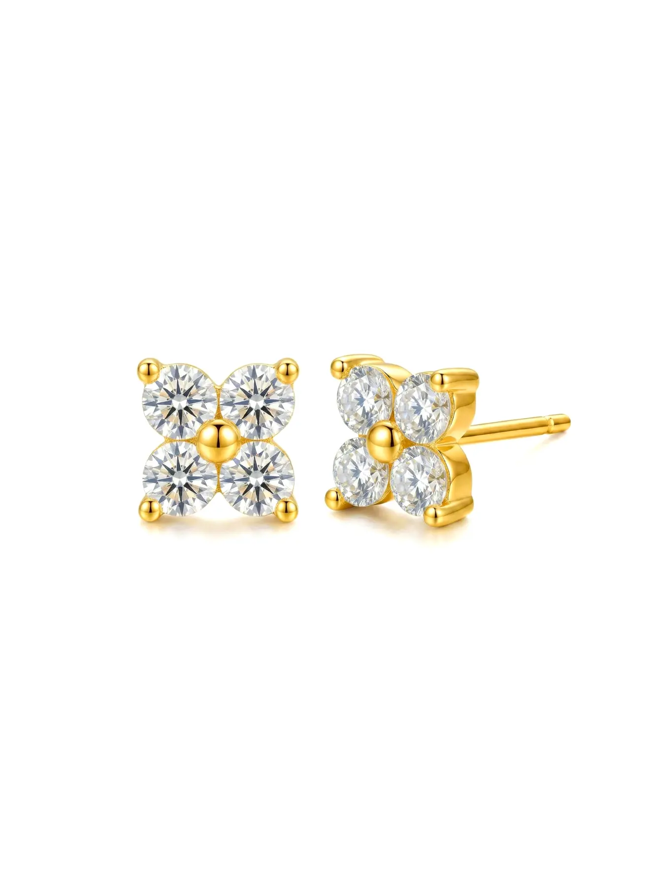 18K Gold Plated Two Size Four Leaf Clover Zircon Stud Earrings Set 925 Sterling Silver Bling Elegant Light Luxury Durable Stylish Jewelry Gift For Women Teen Girls Daily Office Accessory
