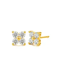 S925 Silver 18K Gold Plated Clover Studs | 4mm & 6mm Clear Cubic Zirconia Earrings, Hypoallergenic Fashion Jewelry