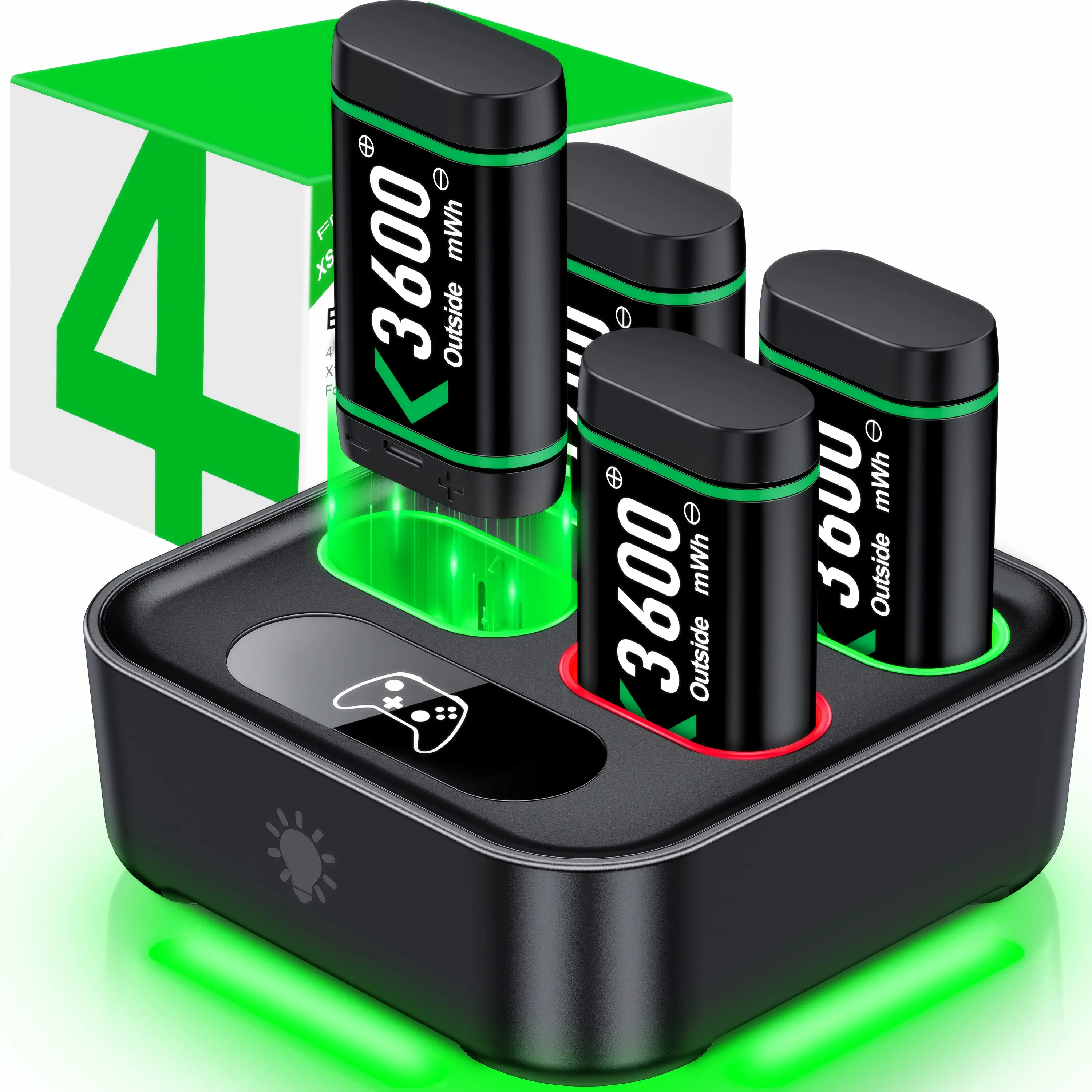 BEBONCOOL Controller Charger Station with 4 Packs 4x3600mWh Rechargeable Battery for Xbox Series X|S/Xbox One S/Xbox One X/Xbox One Elite Controller,