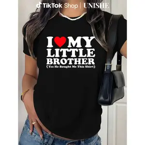 Versatile Black Tee for Boys & Girls – ‘I Love My Little Brother’ Heart Print, Breathable Fabric