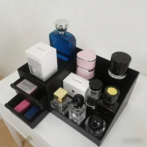Premium 7-Compartment Black Organizer for Men | 2 Extra-Deep Drawers, Waterproof & Easy Clean | Luxury Storage for Skincare, Cologne & Shaving Gear