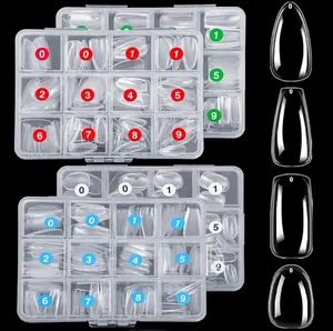 ELLEWIN 1000PCS Nail Tips Clear False Nails Full Cover for Acrylic Nails Kit 10 Sizes 4 Shapes Long Almond Square Coffin Oval Pre-Shape for Salon Home DIY Gifts