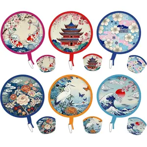 6 Pack Round Foldable Hand Fans, Japanese Style Handheld Folding Fans, Bulk Portable Fans for Wedding Guests, Bridal Party Favors, Summer Outdoor Events & Travel
