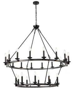 26-Lights Black Multi Tiers Farmhouse Wagon Wheel Chandelier