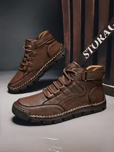 Men's Boots High Top Shoes, Casual Chelsea Boots, Anti-Slip Wear-Resistant Flat Sole, Trendy Versatile Laced Board Shoes, Footwear