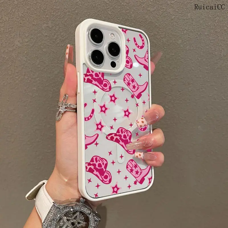 Premium MagSafe-Ready Magnetic Silicon Smartphone Case for iPhone 11/12/13/14/15/16 Pro Max - Pink Cowboy Hat Y2K Aesthetic, Anti-Fall, Ultra-Thin, TikTok-Ready, Cellphone Accessories with Screen Protector & Camera Cover