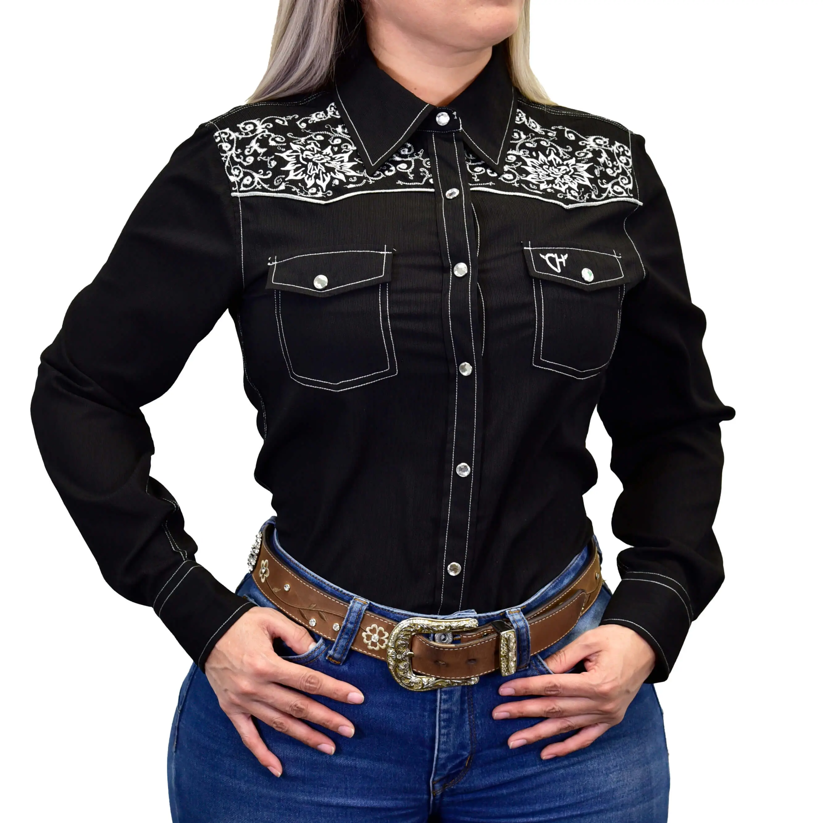 Women's Cowgirl Hardware Black "Vintage Embroidered" Long Sleeve Western Shirt