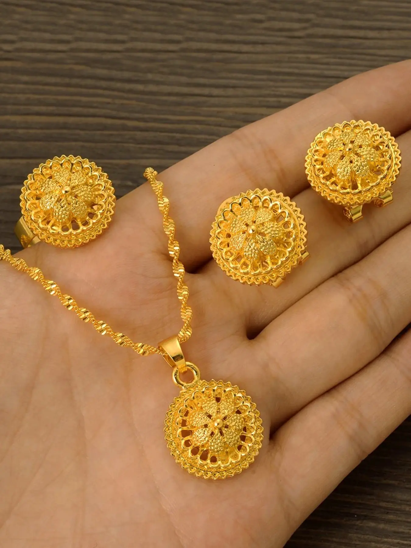 Three-Piece Jewelry Set – Necklace, Earrings, Ring, Elegant Ethnic Design, Perfect for Weddings, Parties, Carnivals, Bridal Gift