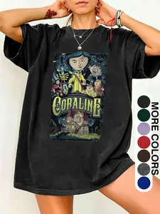 Women's Coraline Vintage Graphic Oversized T-Shirt, Multiple Colors Retro Movie Print Streetwear Casual Tee, Comfortable Daily Leisure Wear for Women