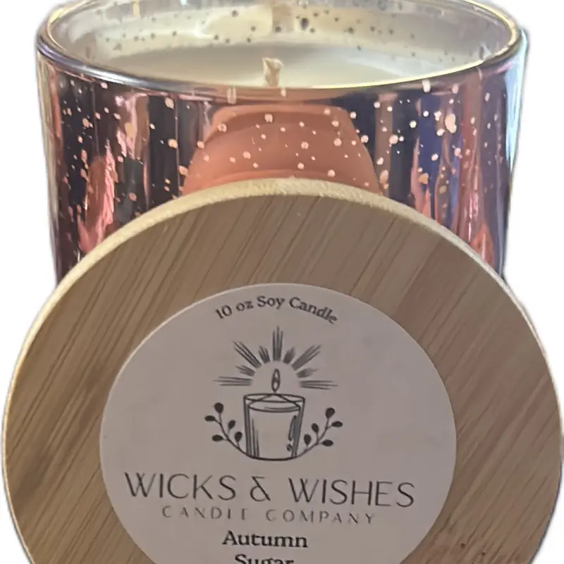 Wicks & Wishes Candle Company Autumn Sugar 10 oz Soy Candle Eco Friendly Hand Poured Small Batch Made in USA