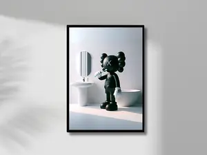 Black Kaws Doing ToothBrush Poster No Frame, Kaws Figure, Hypebeast Toothbrush Reminder, Kaws Washroom Decor, Hypebeast Bathroom Wall Decor