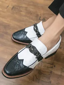 Men's Fashionable Patchwork Design Lace Up Dress Shoes, Closed, Casual Comfortable Business Style Shoes for Work Office, Male All-match Shoes for Daily Wear
