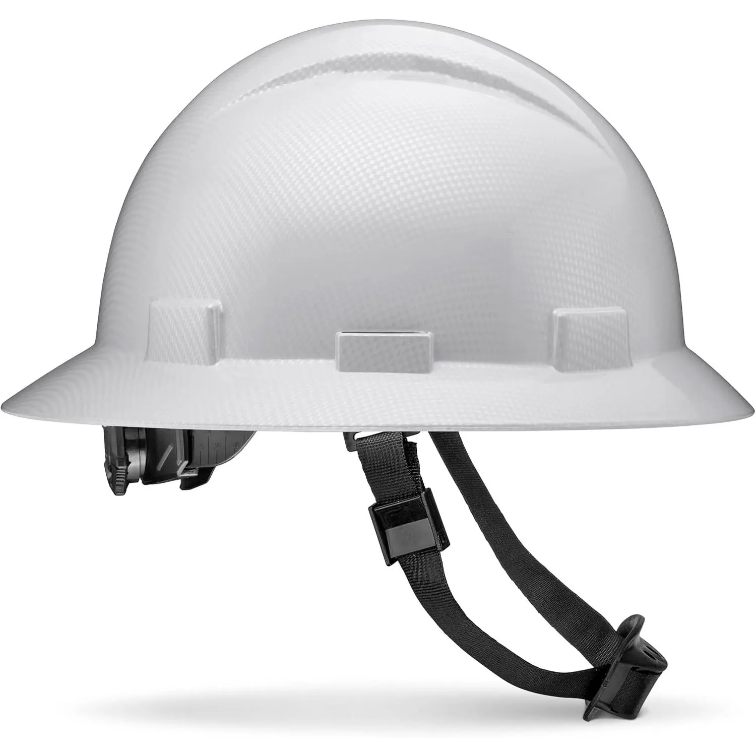Full Brim Construction Helmet, Class C G & E, OSHA Approved for Construction Work, Premium Carbon Design, Padded 6-PT Adjustable Ratchet Suspension, Top Pad, Glossy Safety Helmet