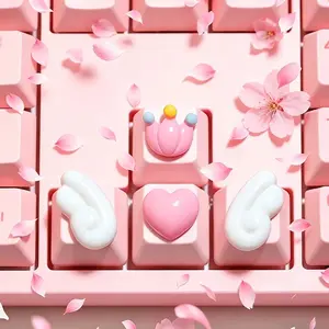 4pcs Pink Mechanical Keyboard Directional Keycaps Cute Wings Love Crowns for Long Nails Manicure Raised White Gaming Keycaps