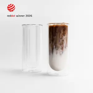 FLUR Iced Coffee Glasses (Set of 2) – Perfect for Iced Coffee, Lattes, Cold Brew & Matcha – For Hot or Iced Drinks – Double-Walled Borosilicate Glass – Handmade, Lightweight & Durable – 15.5oz