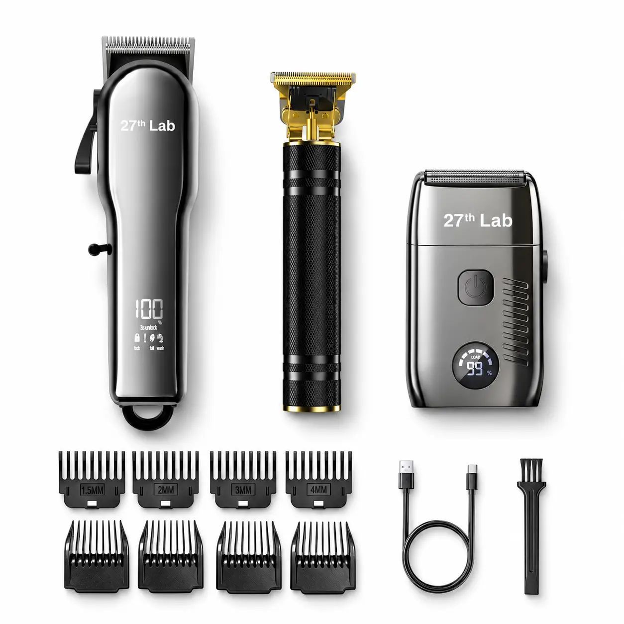 Men's 3-Piece Professional Blonde Barber Equipment Kit - USB Powered Hair & Beard Clippers with LCD Display, Adjustable Blades, Glide Smoothly, Precise Styling Functionality
