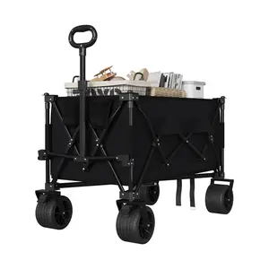 [FLASH SALE] Garvee Collapsible Wagon with Big All-Terrain Wheels Foldable Beach Wagon with Cup Holders 350Lbs Weight Capacity Heavy Duty Carts for Camping, Garden, Sports Black