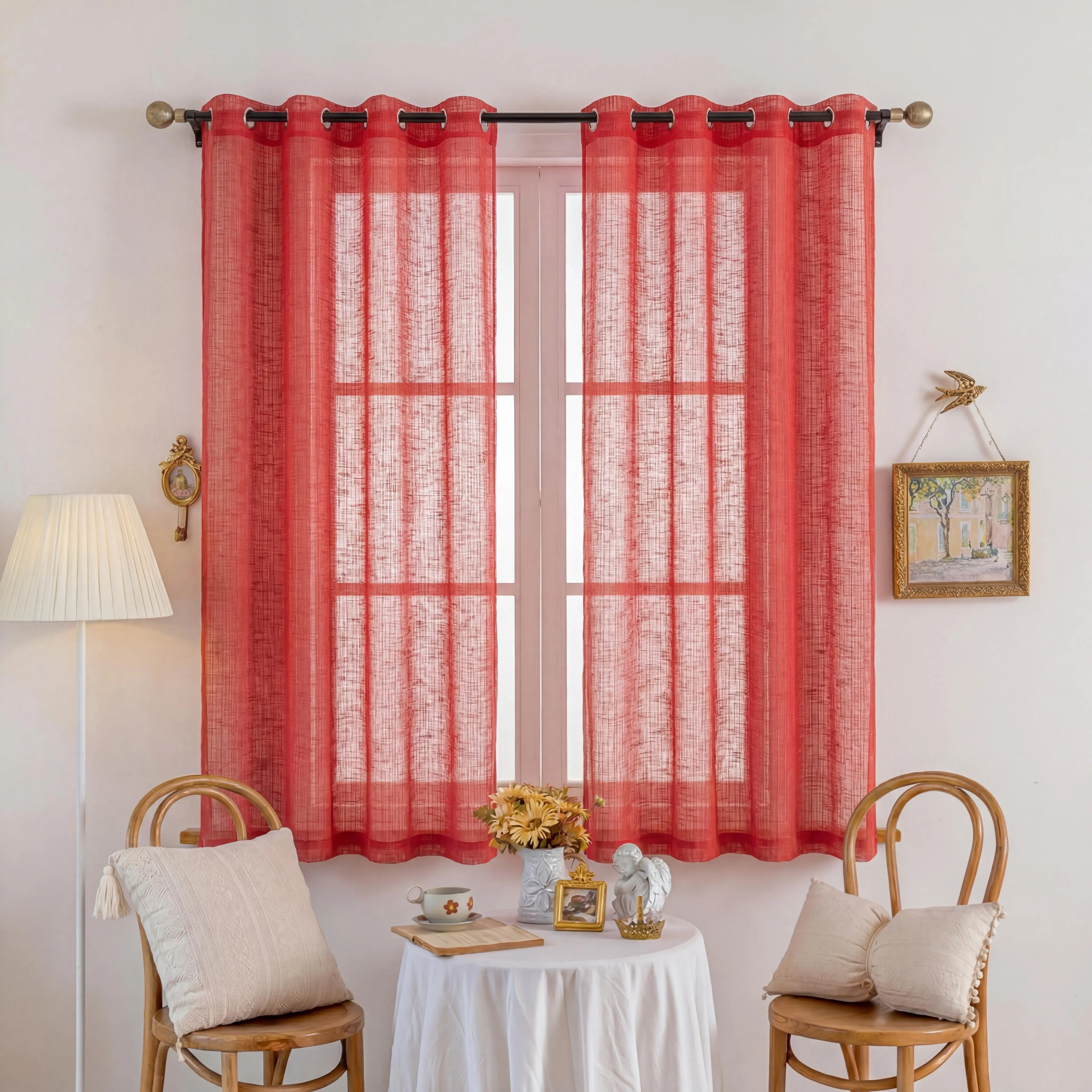 2 Pcs 52x63 in Stretch Wrinkle-Resistant Bamboo Gauze Yarn Curtains, Classic Grommet Top Soft Window Drapes, Home Decorative Curtain for Bedroom L12