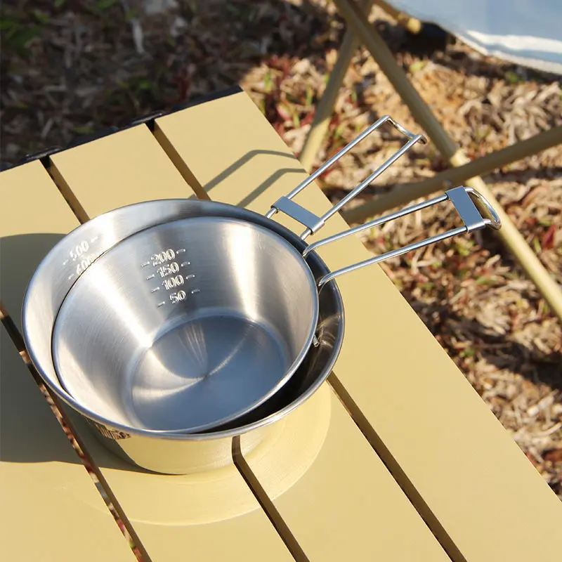 Outdoor camping folding snow bowl portable tableware stainless steel camping coffee cup instant noodle bowl rice bowl cooking utensils