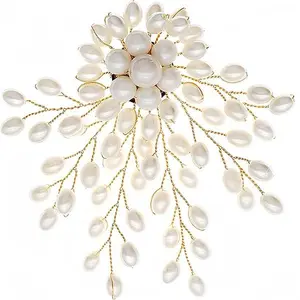 3inch Large Women's Brooch Pin Lapel Flower Pearl Brooch - Fashion Gold Vintage Simulated Crystal Pearl Rhinestone Floral Brooches for Women Bridal Wedding with Graceful Bling Bulk Costume Jewelry