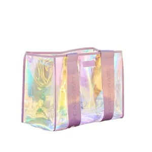 Case-Mate Iridescent Beach Tote Shoulder Bag with FREE Waterproof Floating Pouch Bundle Lightweight Packable Machine-Washable for Pool Days & Beach Trips