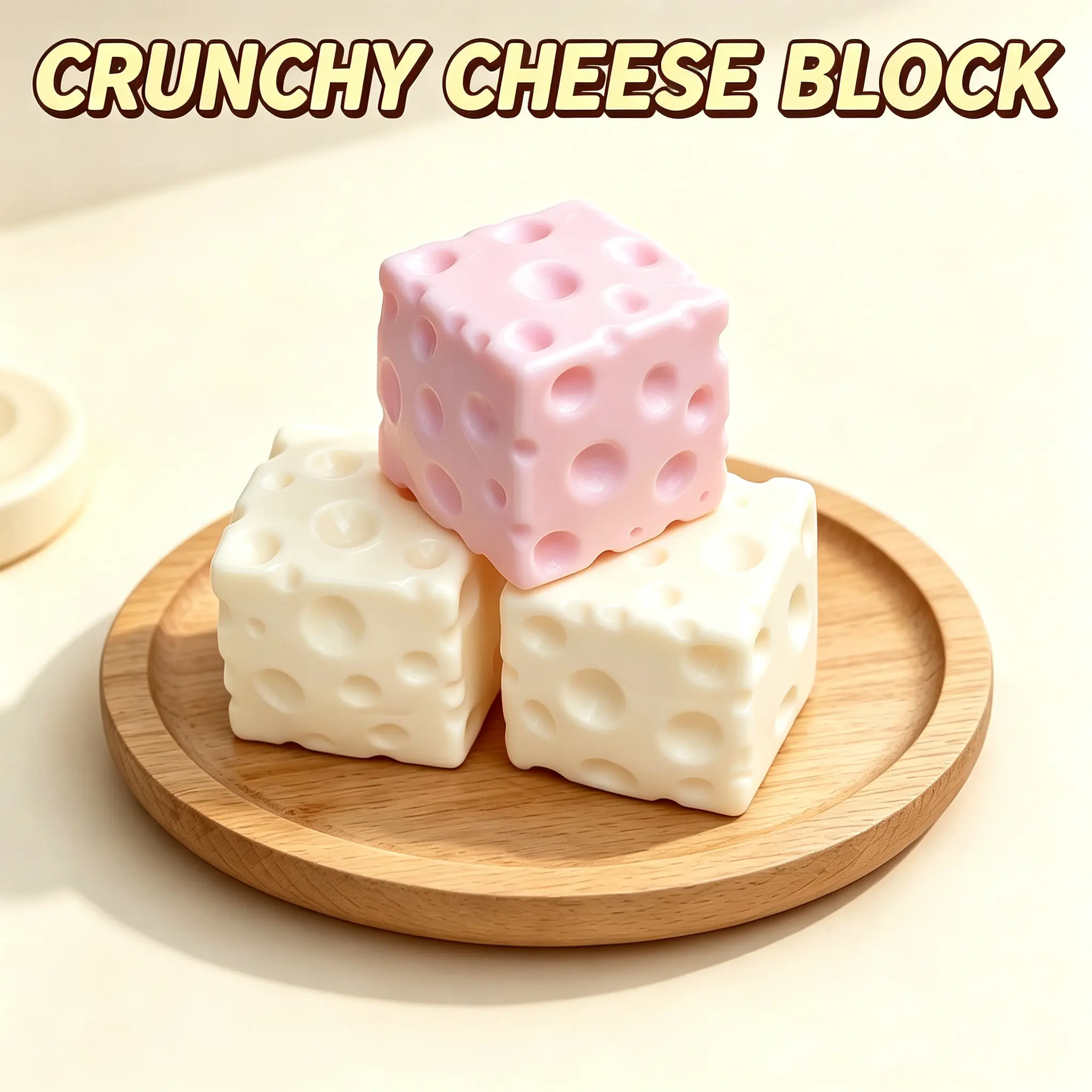 Crunchy Cheese Block Squishy Stress & Mood Selfie Accessory, 7cm Building Block-Filled ASMR Toy, Pink & Cream Unisex Sensory Fidget for Ages 12+, Stress & Mood Selfie Accessories