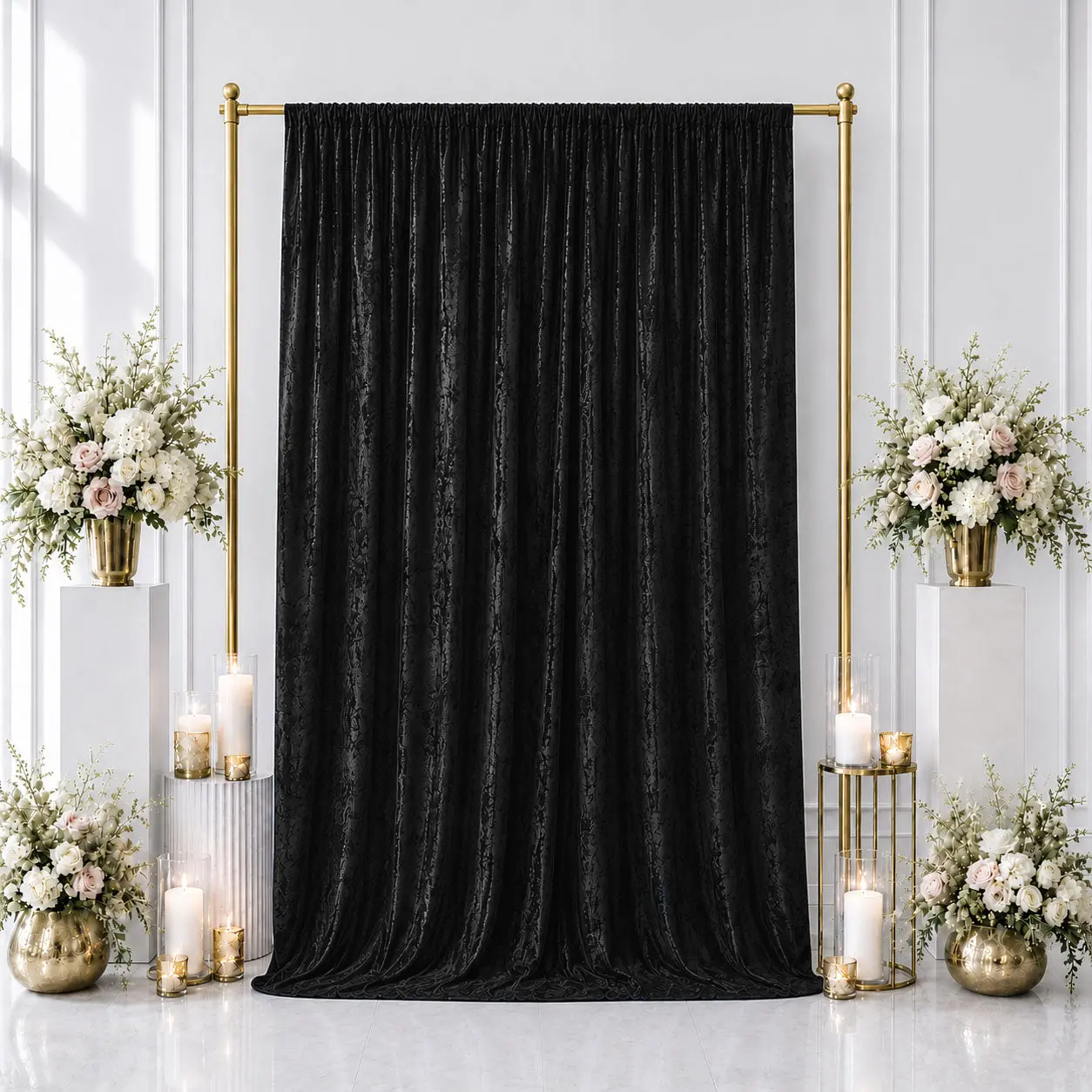 5ft x 12ft Premium Crushed Velvet Backdrop Curtain - Black 1-Sided Single Panel Event Drape with Rod Pocket, 70% Blackout Photo Booth Decorative Accent for Musical Events & Baby Shower, Decorative Accent For Events