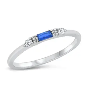 Blue CZ Crystal Baguette Stackable Ring - 925 Sterling Silver