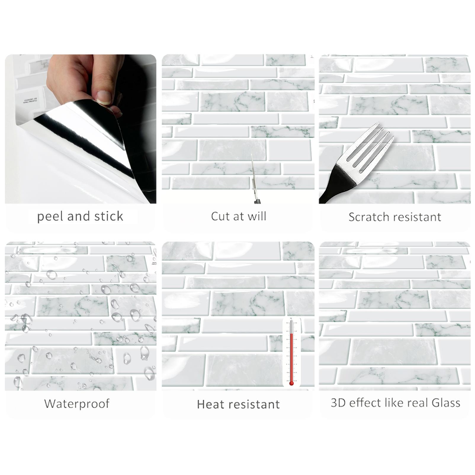 DEWOO Marble-Pattern Self-Adhesive Wall Stickers, Grid-Pattern Wall Appliqués, 3D Wall Tiles (Peel-and-Stick) — Suitable for decorating kitchen backsplashes, bathrooms, and laundry rooms. Delivers a premium, sophisticated aesthetic.