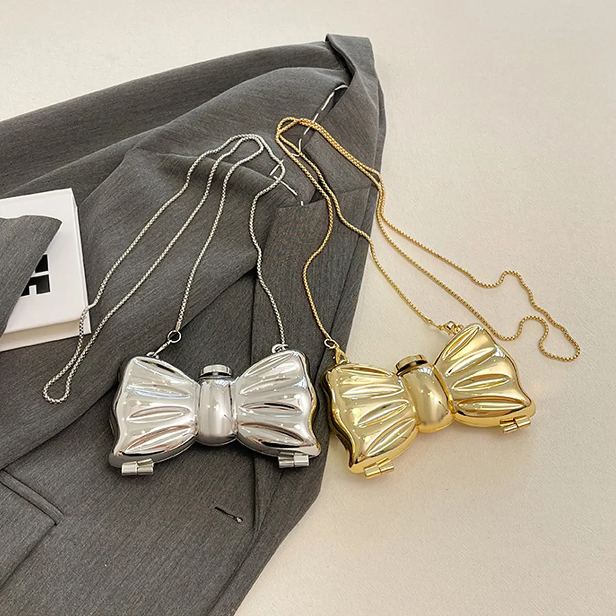 Women's Shiny Acrylic Bow Shoulder Bag - Mini Chain Crossbody Bag, Magnetic Buckle Exquisite Clutch Purse, Party & Evening Accessories, Bow Shoulder Bags, Purses