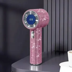DOVILUXE Glitter Rhinestone Handheld Turbo Fan, USB Rechargeable Portable Mini Fan with LED Display, 199 Speeds Strong Wind Mini Cooling Fan for Summer Outdoor Makeup,Lightweight Personal Cooler for Travel Office Lash Extension