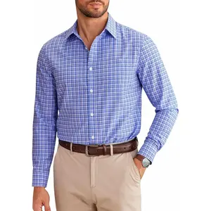 Mens Dress Shirts Long Sleeve Plaid Cotton Button Down Shirts Wrinkle Free Business Casual Shirt