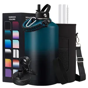 128 oz Insulated Water Bottle with Straw - Spout Lids, Paracord Handle, Shoulder Carrier Bag,128 oz Stainless Steel Water Bottle Thermal Flask for Sport Travel Work, Hydro Mug Cold for 48Hrs Vacuum Insulated