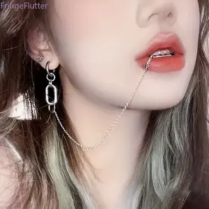 Punk Style Non-Piercing Lip Chain & Nose Chain Earrings | All-in-One Cool Clip-On Jewelry