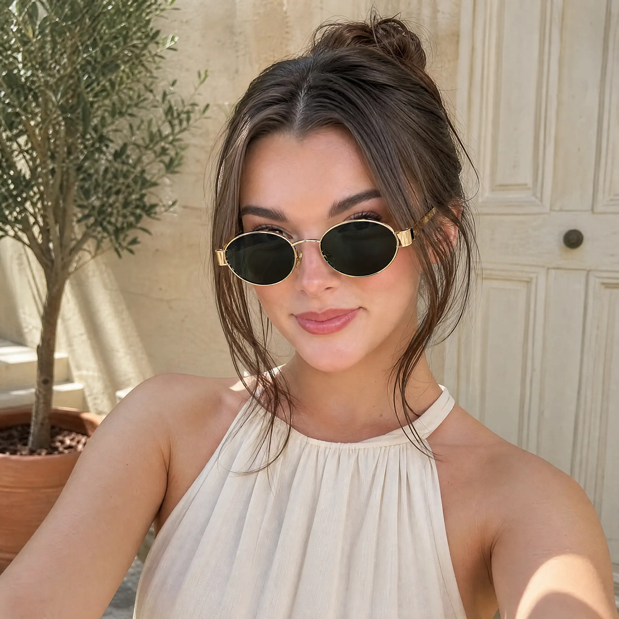 Women's Narrow Oval Sunglasses, Vintage Metal Frame with UV400 Protection, 35g Lightweight Sunnies with Textured Wire Rims & Adjustable Nose Pads, Classic Tortoise & Matte Gold Daily Streetwear Eyewear