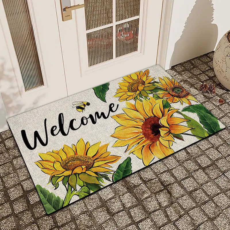 1Pc Sunflower Welcomes Silica Mud Anti-Slip Water-Absorbing Floral Area Rug Door Mat For Indoor And Outdoor Use Kitchen  Dining Room Bathroom Bedroom And Holiday Home Decor