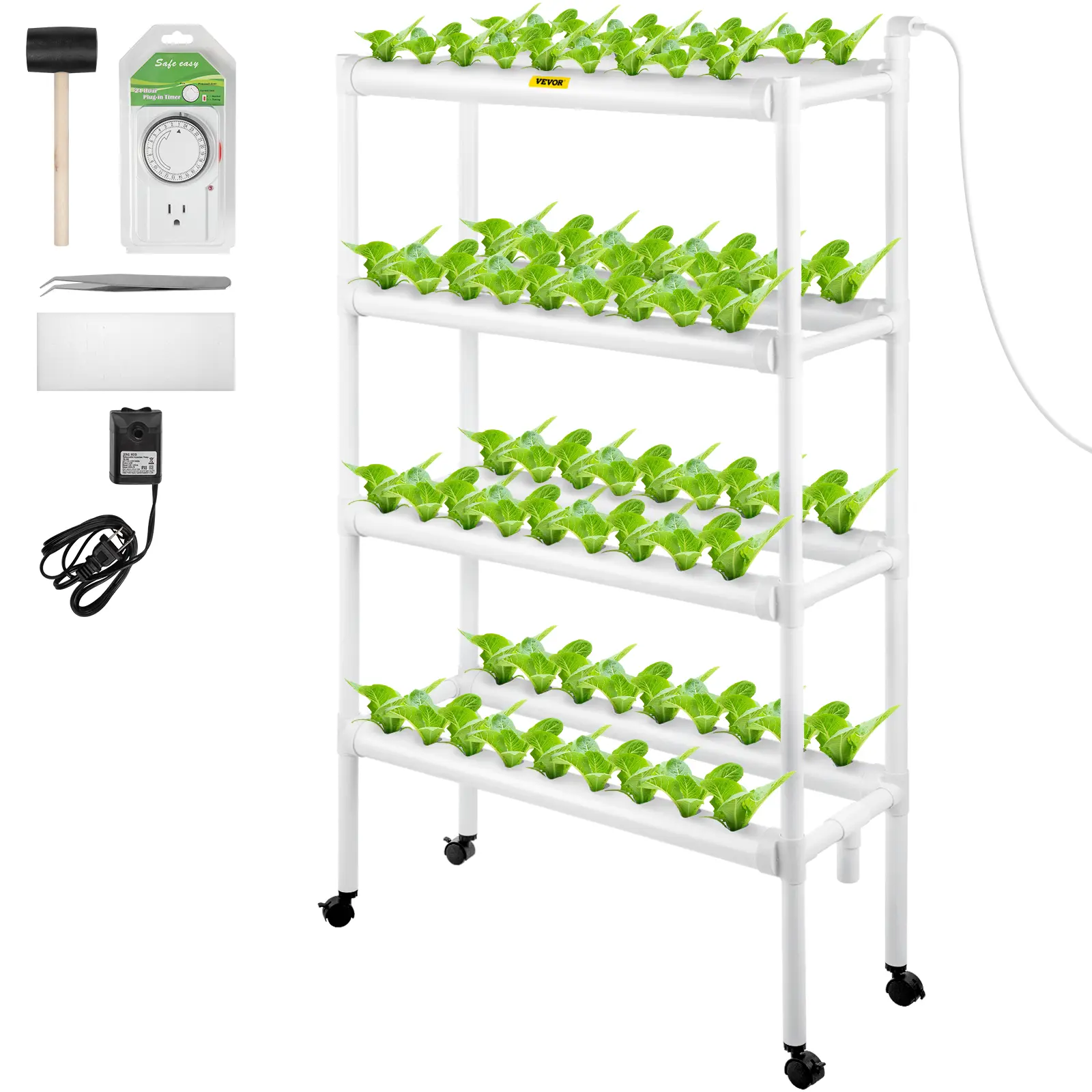 Spring new arrivals Hydroponics Growing System, 72 Sites 8 Food-Grade PVC-U Pipes, 4 Layers Indoor Planting Kit with Water Pump, Timer, Nest Basket, Sponge, for Fruits, Vegetables, Herbs, White