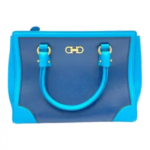 Pre-owned FERRAGAMO LEATHER Shoulder Bags BEKY WOMEN PACIFFIC BLUE SATCHEL